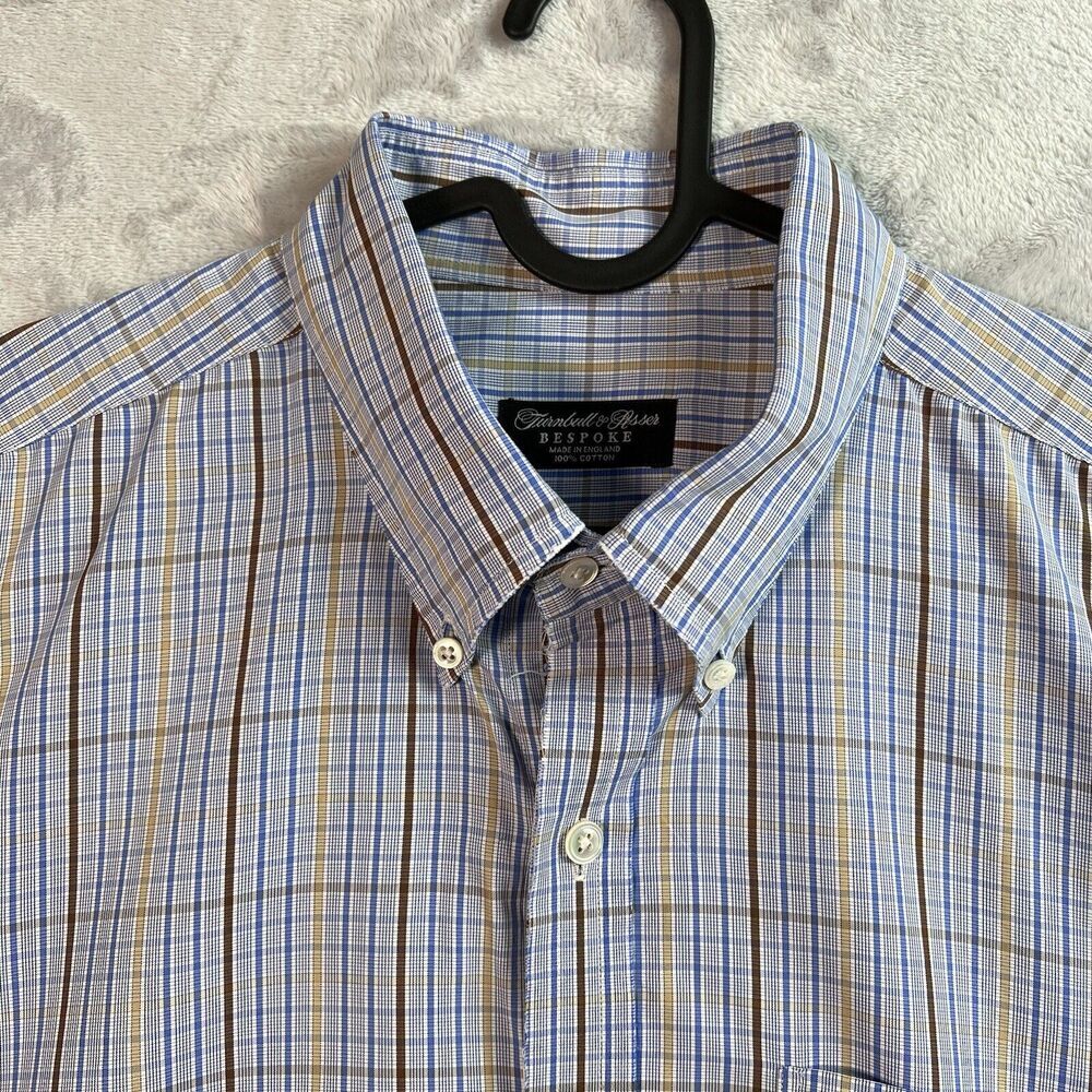 Turnbull & Asser‎ Bespoke Mens Dress Shirt XL?*READ Blue Plaid Button Down - Picture 6 of 16